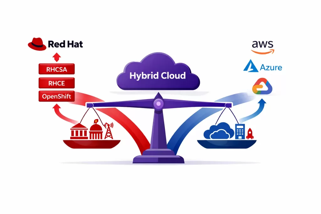 Comparison between Red Hat certification path and cloud certification paths for IT careers