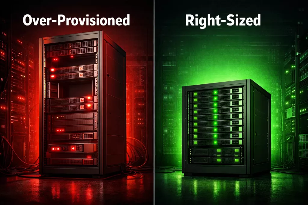 cloud infrastructure right-sizing over-provisioned vs optimized server