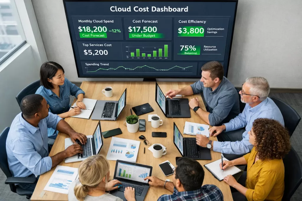 finops team reviewing cloud cost optimization strategies