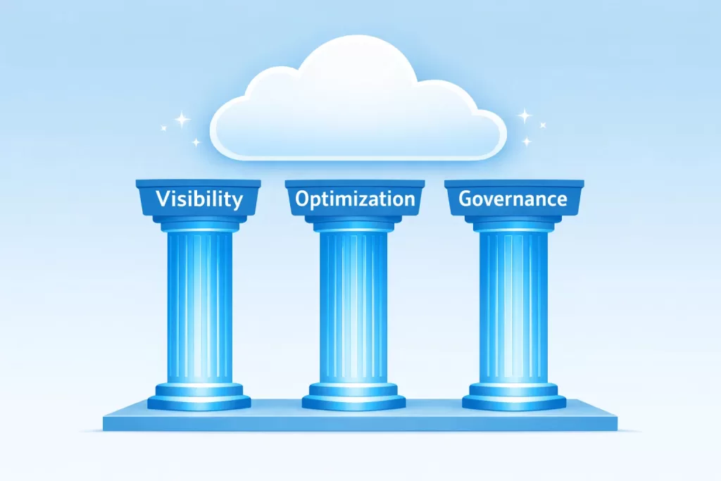 three pillars of cloud cost optimization visibility optimization governance
